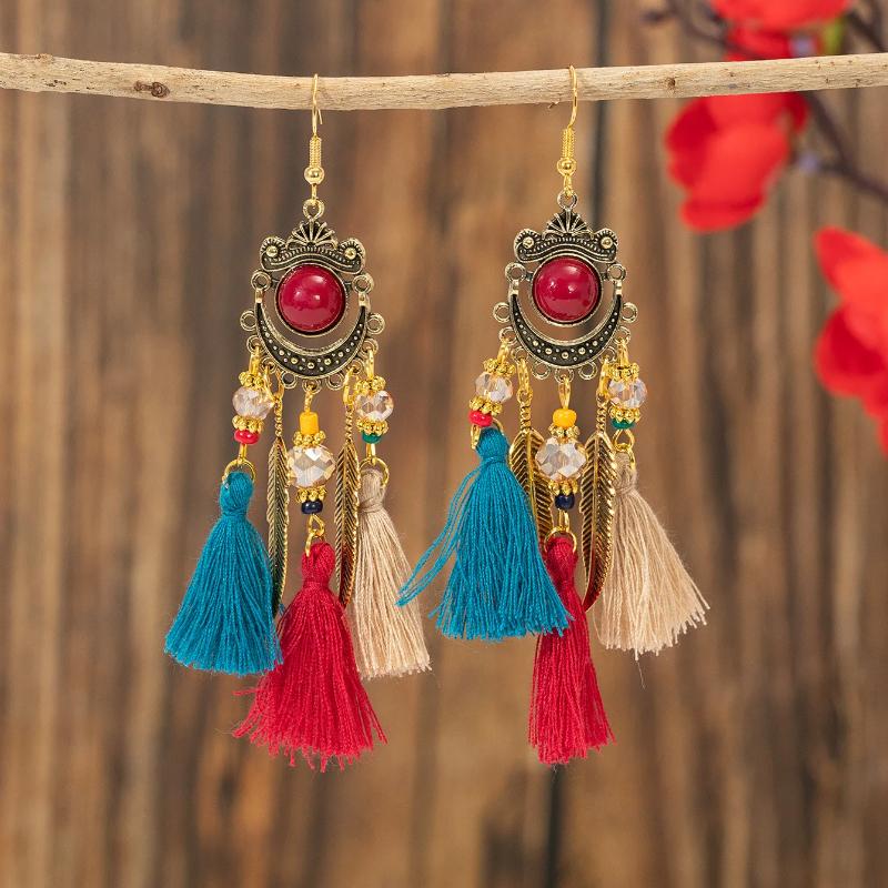 Bohemian Tribal Ethnic Style Long Fringed Earrings Cross-border Earrings Vacation Travel Jewelry Wholesale