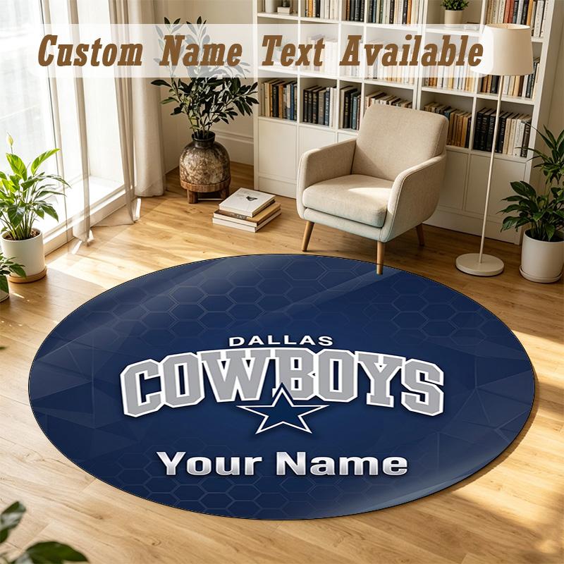 Round Rug Custom NameDallas Cowboys Pattern Non Slip Carpet Home Floor Decor