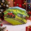 Umbrella with Stained Glass Style Farm Red Tractor Barn Landscape Print, Windproof Travel Umbrella for Adults, Country Gift