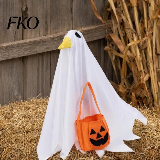 High-quality Halloween Prop Goose Outfit, Ghost Porch Clothes with Pumpkin Bag for 23" Spooky Party Decoration Statue, Accessory Outdoor Patio