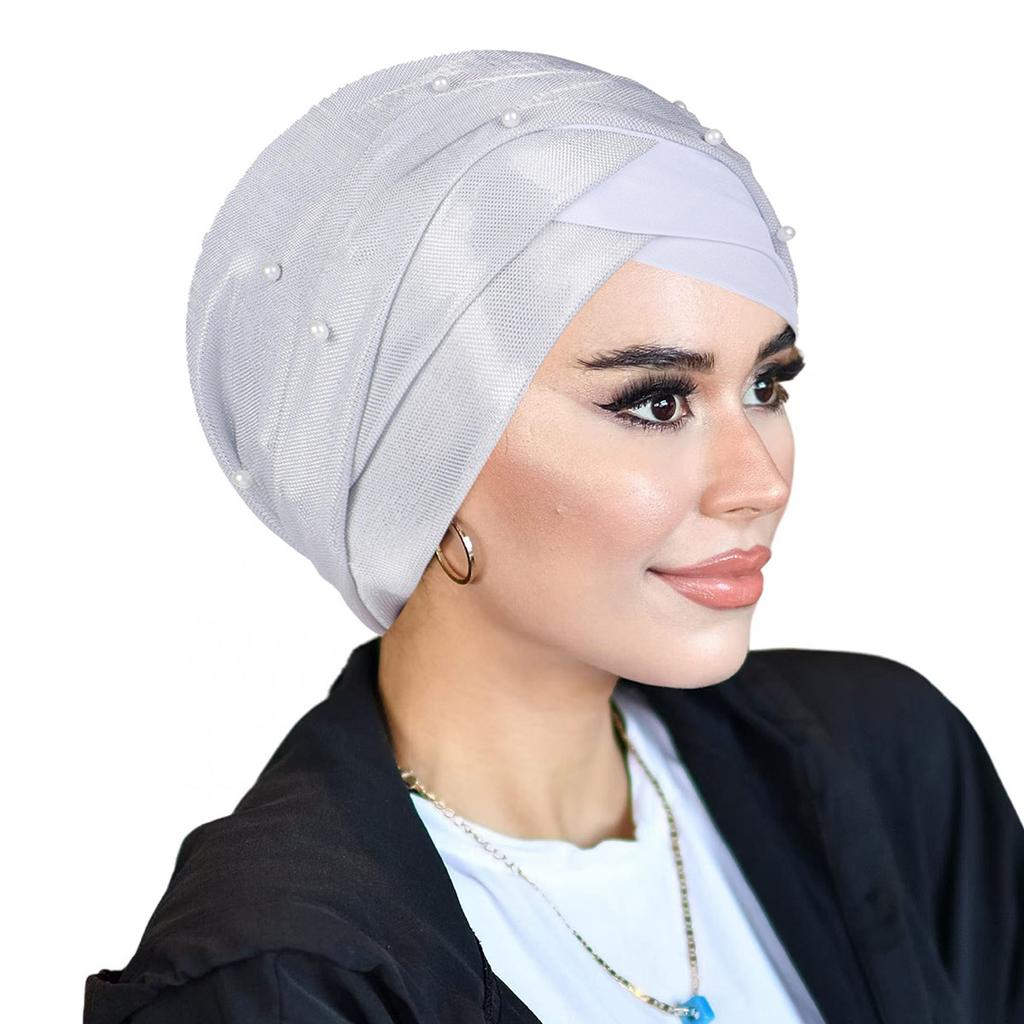 Two-tone Beaded Headscarf Hat with Shiny Sequins and Beaded Turban Hat