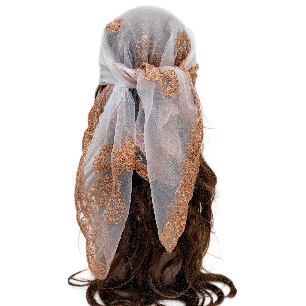 Cashew Pattern Lace Embroidery Square Scarf Thin Veil Turban Cashew Flower Bandana  Female Use Style 10