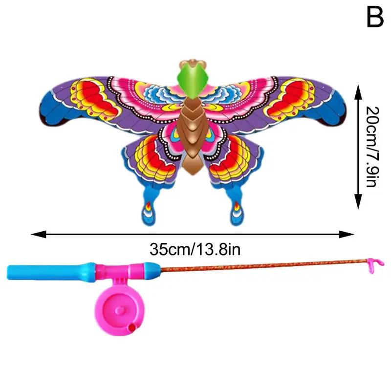 Children Kite Toy Cartoon Eagle Foldable Mini Plastic Toys Kite Hand Brake Fishing Rod  Butterflies For Kids Outdoor Toy For Fun