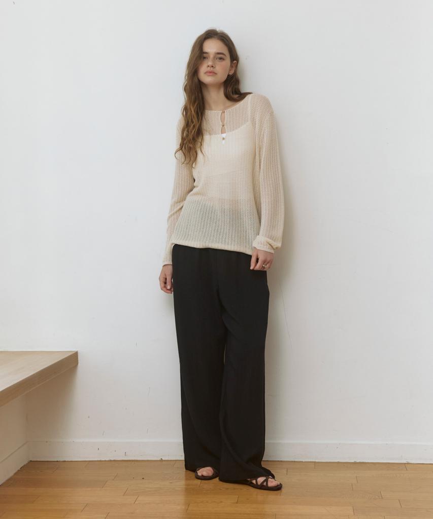 ADAUL Three Button Net See Through Knit - Natural