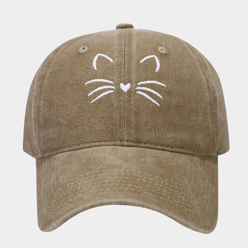 Cat Embroidered Baseball Hat With Adjustable Strap For Casual Outdoor Summer Wear
