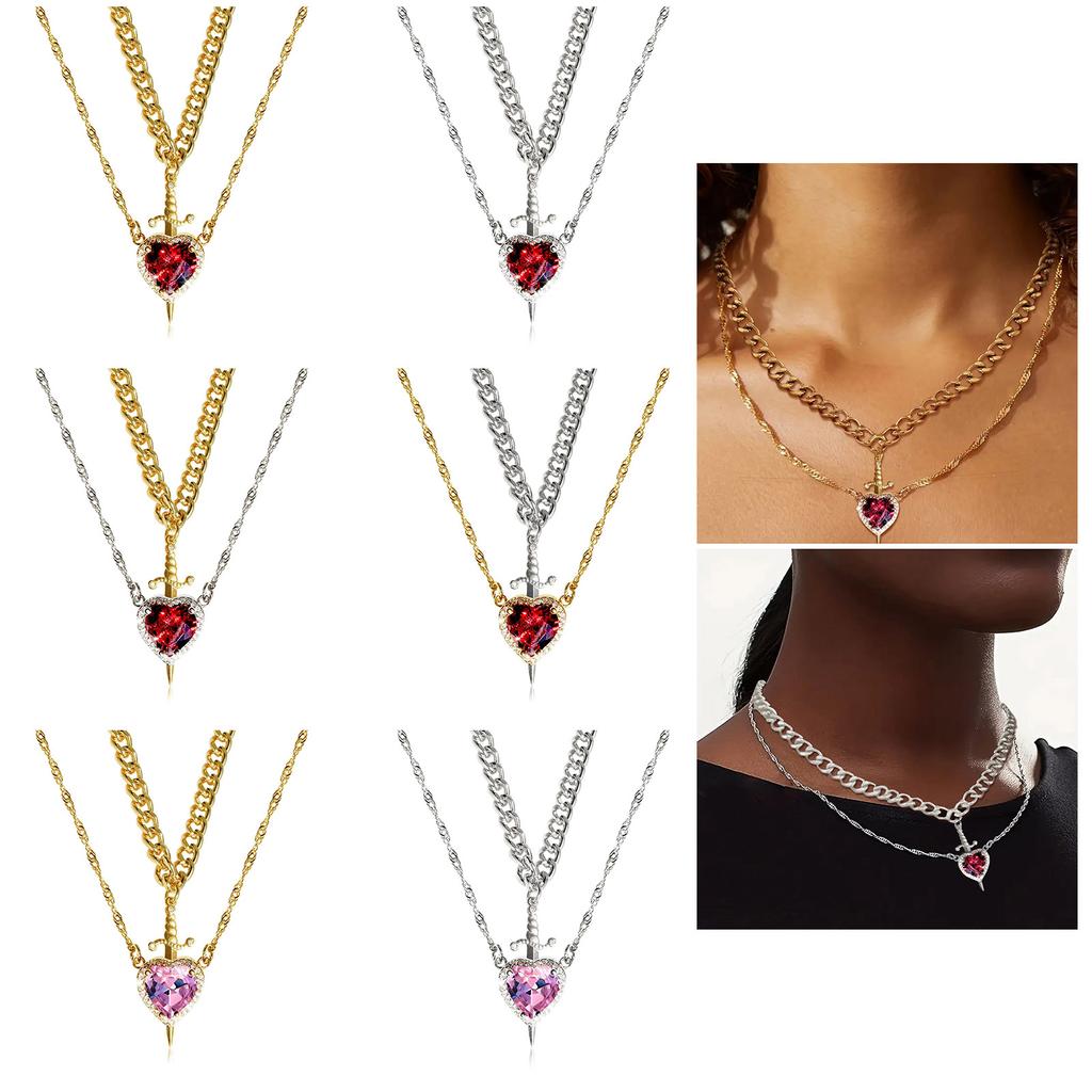 Elegant Heart Dagger Designs Necklace Charming Heart Dagger Necklace with Crystal Highlights for Special Occasions