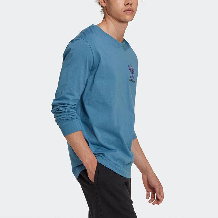 Adidas Originals Trefoil Logo Print Crew Neck Long Sleeve T-Shirt Men Tops Blue HM2488