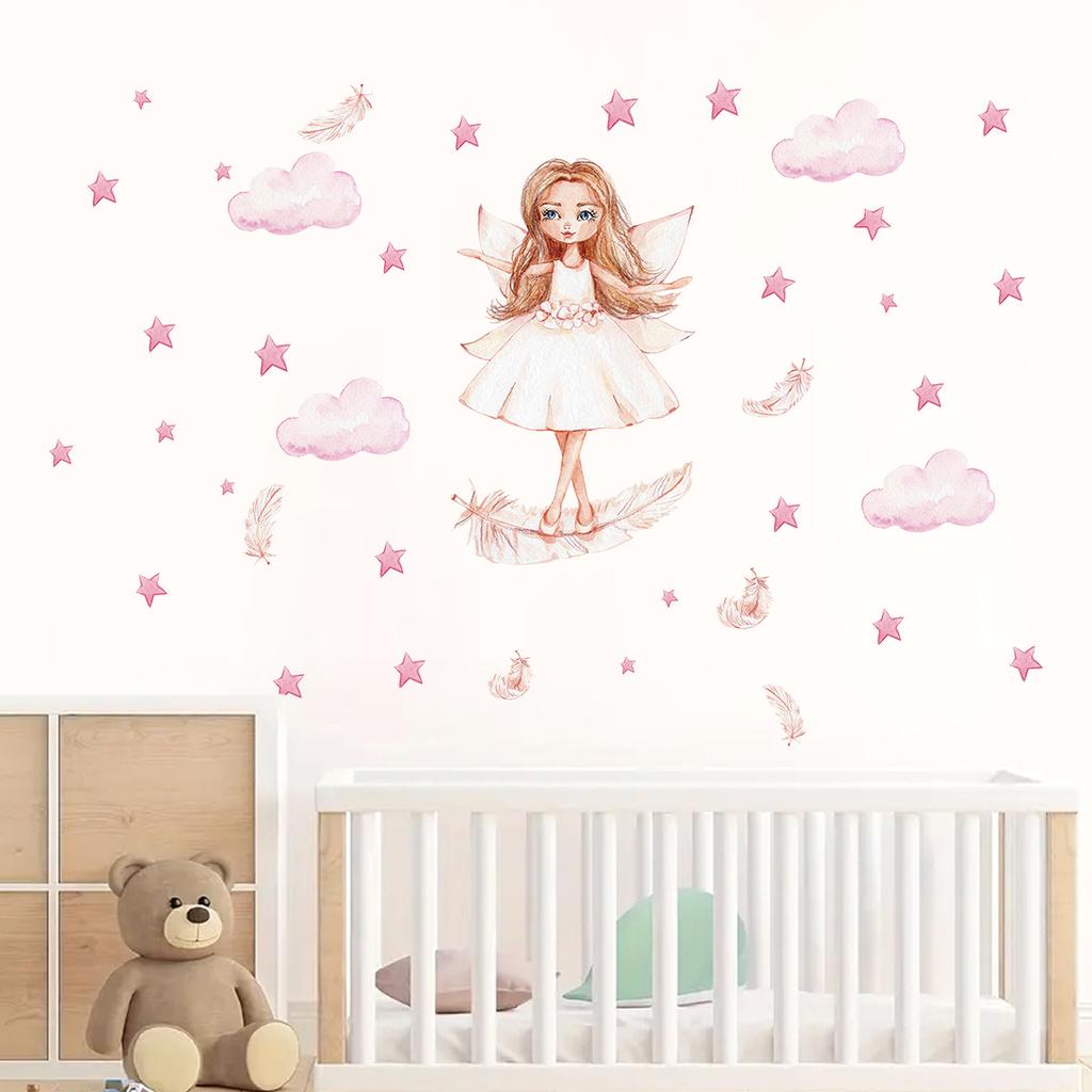 Rosa Mädchen Sternenwolke Prinzessin Selbstklebender Wandaufkleber Kinderzimmer Dekoration Aufkleber