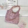 Pink Vintage Leopard Faux Suede Women's Shoulder Bags Retro Female Large Casual Tote Double Sided Design Ladies Purse Handbags