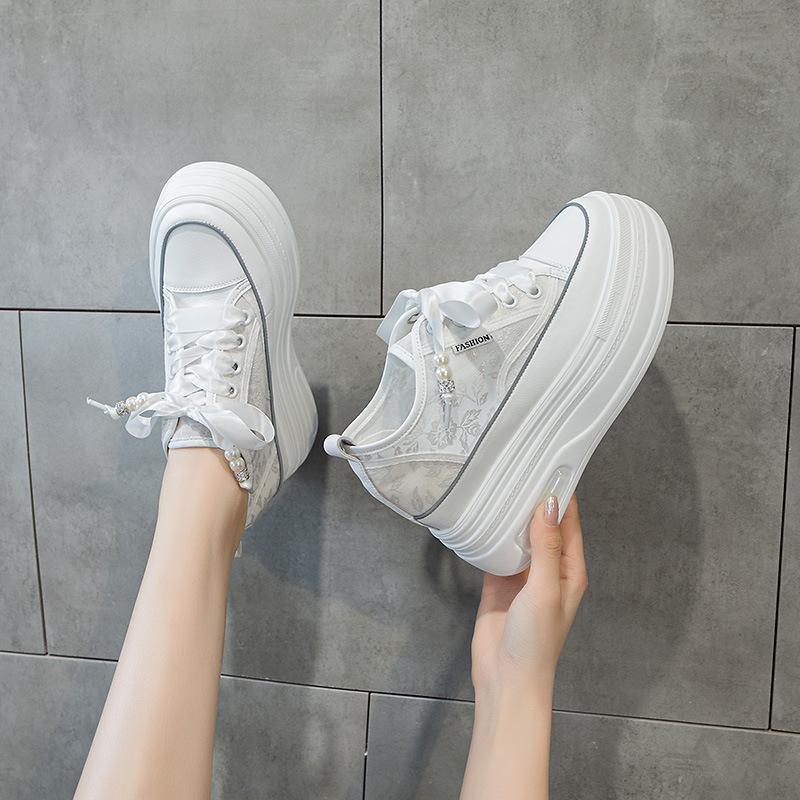 9cm thick-soled inner height-increasing little white shoes women's leather mesh breathable casual sports board shoes women's national style little