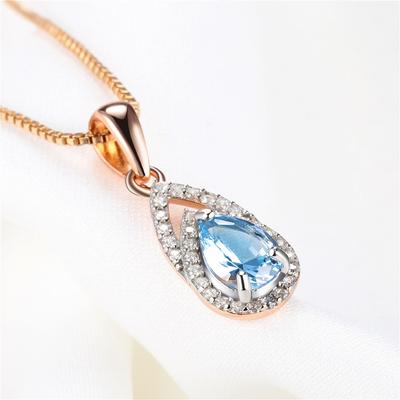 925 Sterling Silber 585 Roségold vergoldet Anhänger Halsketten Schmuck für Frauen Blauer Topas Edelstein Geschenke zur Hochzeit