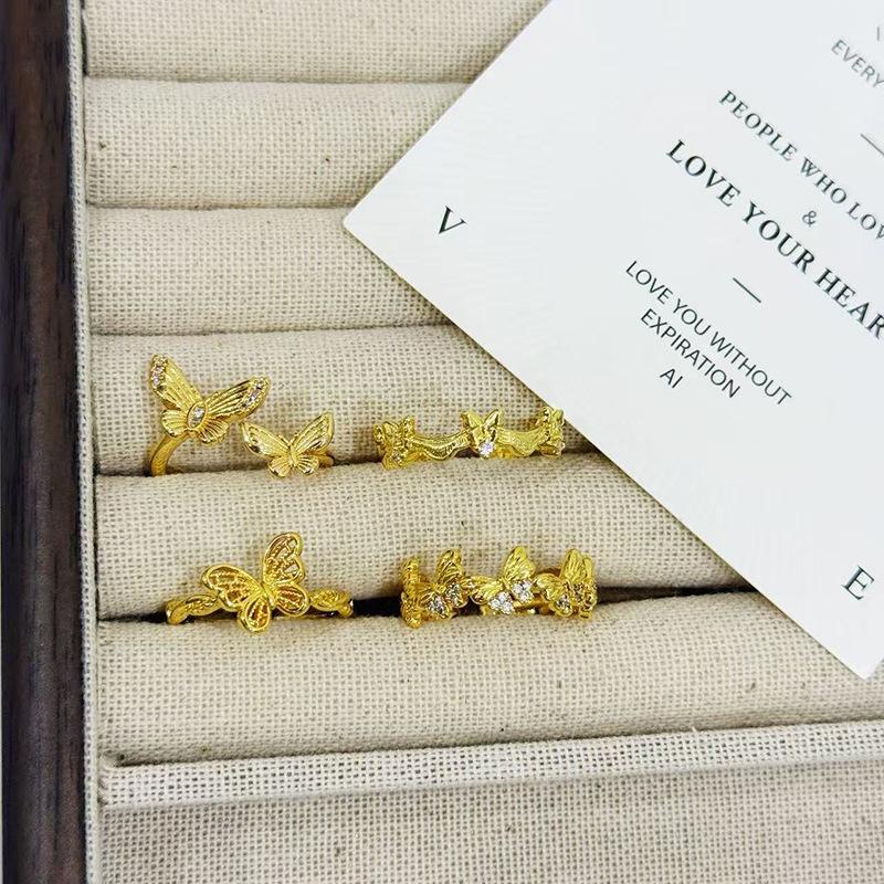 "Pine Pear Butterfly Cluster" Medieval Vintage Butterfly Open Ring Female French Exquisite Niche High-End Ring