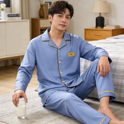 Herren Leichter Luxus Minimalistischer Pyjama - Frühling/Herbst, Langarm, Cardigan, Baumwollimitat, Lässig, Einfach, Lockere Passform, Große Größen Homewear.
