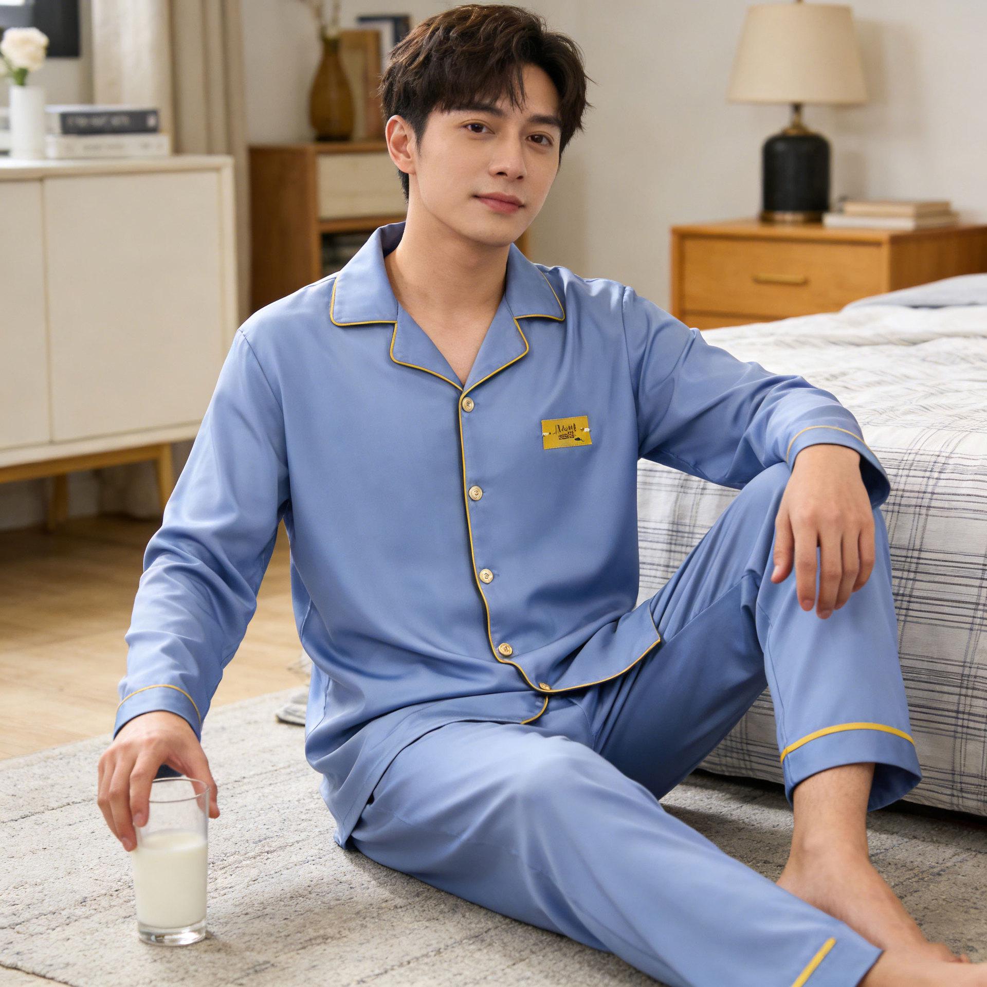 

Men s Light Luxury Minimalist Pajamas - Spring/Autumn, Long Sleeve, Cardigan, Imitation Cotton, Casual, Simple, Loose Fit, Plus Size Homewear. XL
