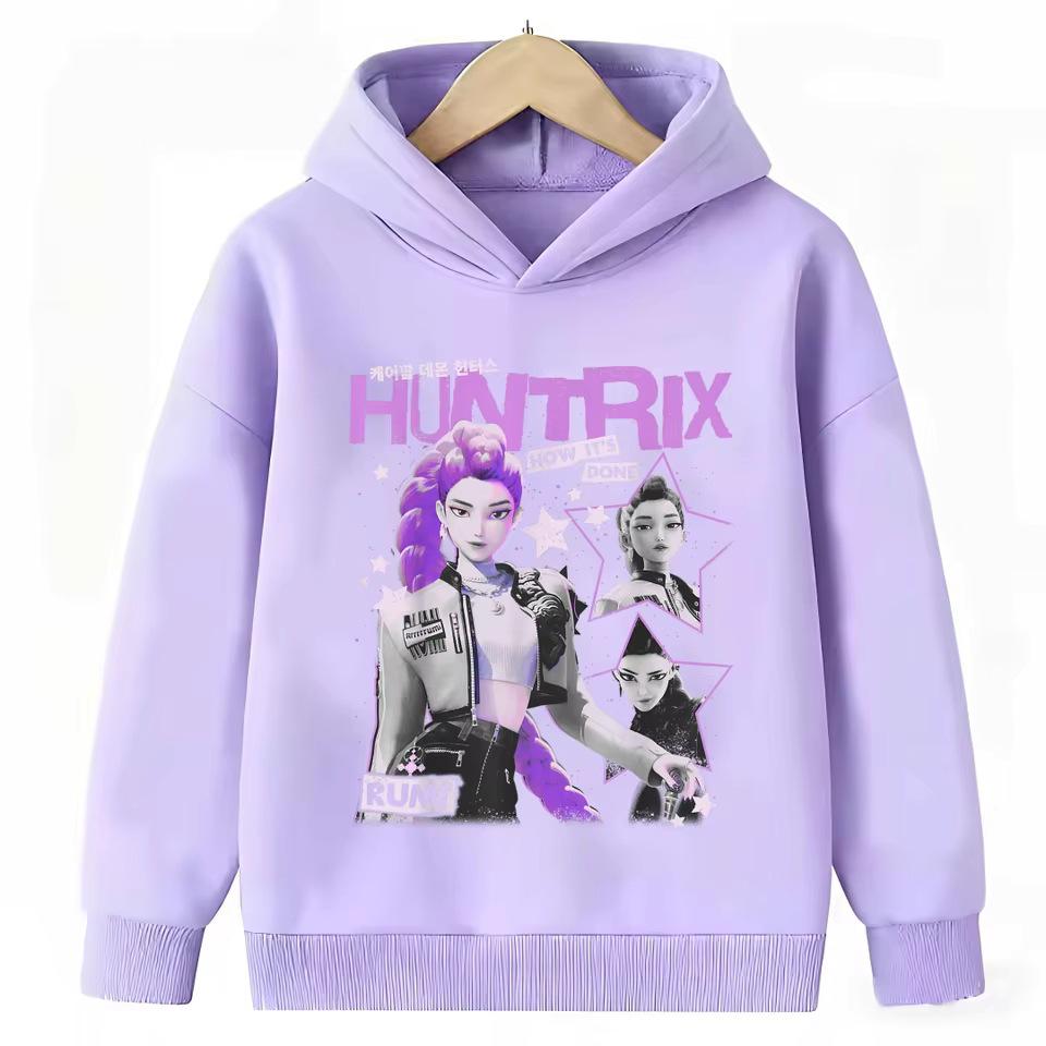 2026 Kinder Kpop Dämonenjäger Lila Hoodie - Warm, Lässig und Locker geschnitten für Jungen & Mädchen