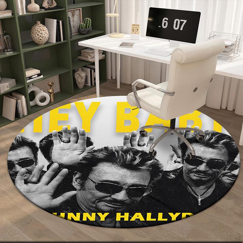 1pc Johnny Hallyday Music Album Round Carpet Painted Printed Circular Carpet, Home Door Mat, Outdoor Travel Protection Carpet