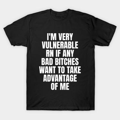 Asian Size Men Black Print T-shirt Funny Adult Vulnerable And Ready For Fun No-Cut Print Cotton Tshirt