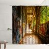 Set Tende da Doccia Finestra Retrò Foresta Autunnale Cascata Strada Vintage Fiore Pianta Architettura Moderna Paesaggio Schermi per Bagno