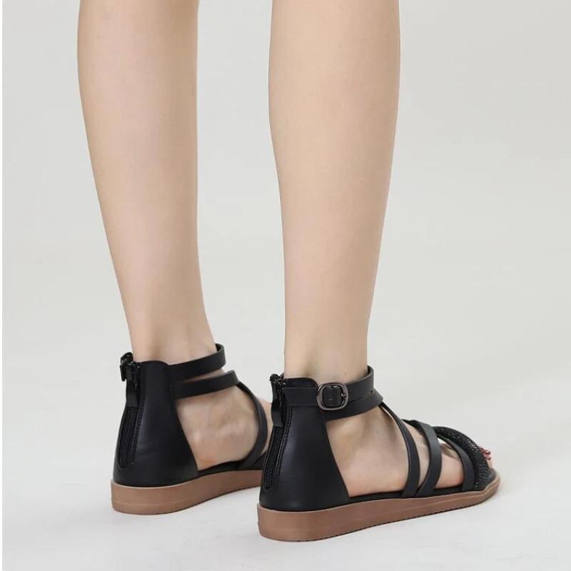 XIHAHA Women High Quality New Arrivals Summer Woman Fashion Comfortable Heel Pressure Drilling Niche Word Roman Sandals Sneaker