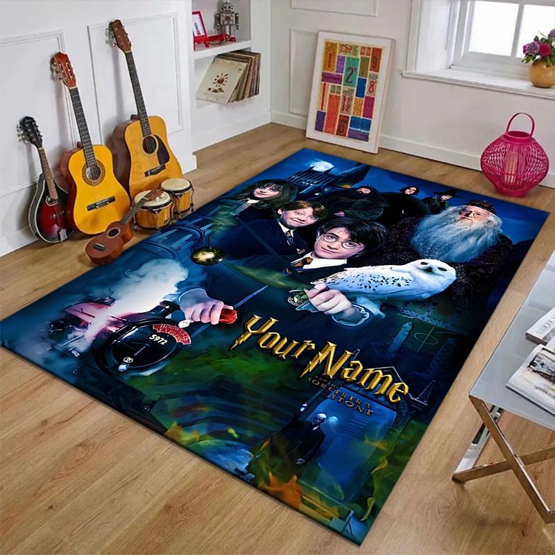 Hogwarts Design Area Rug Personalized Name- Non-Slip, Soft & Cozy Floor Mat for Living Room, Office - Indoor/Outdoor Carpet