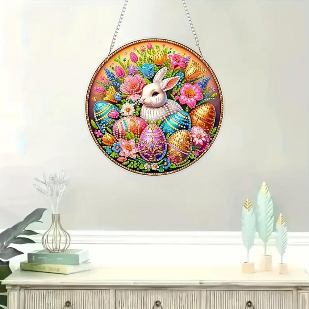 Easter Bunny Diamond Art Hanging Pendant Double-sided Printing Diamond Painting Home Decor 5D DIY Diamond Painting Dots Pendant