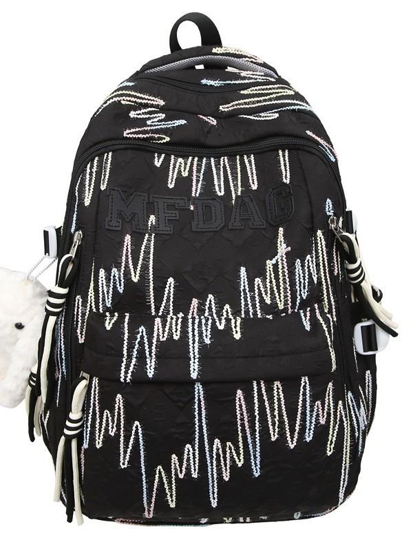 Girls Nylon School Backpack With Letter Pattern And Top Handle For School And Travel