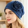 Turban Hat for Women, Side Flower Decor Head Wrap, Pure Color High Elasticity Turban Cap for Sensitive Scalp Postpartum Care Sleep