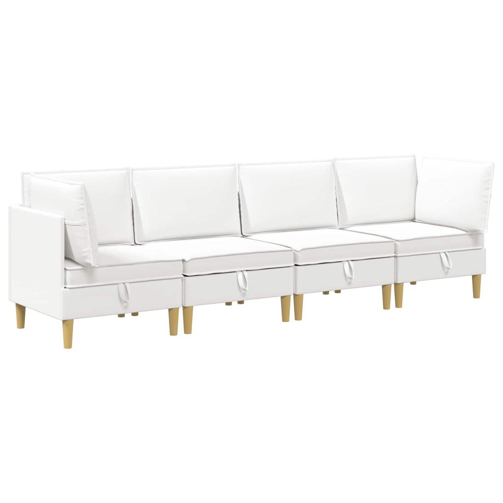 Modular Sofa Set with Storage Space 4 Pcs White Fabric