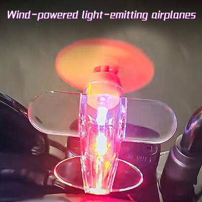 Fashion Small Airplane Car Decorations Warning Effect Wind Power Generation Mini Airplane LED Light Safe Riding