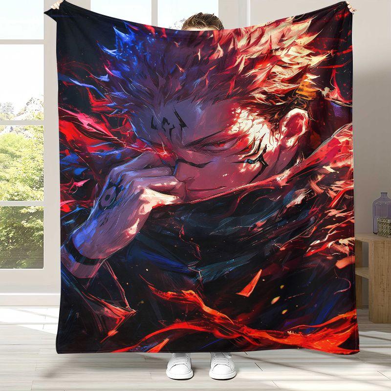 Anime Jujutsu Kaisen Cartoon Itadori Yuji Flannel Blanket,Ultra Soft Plush Throw for Home Bedroom Bed Sofa Cover Office Picnic