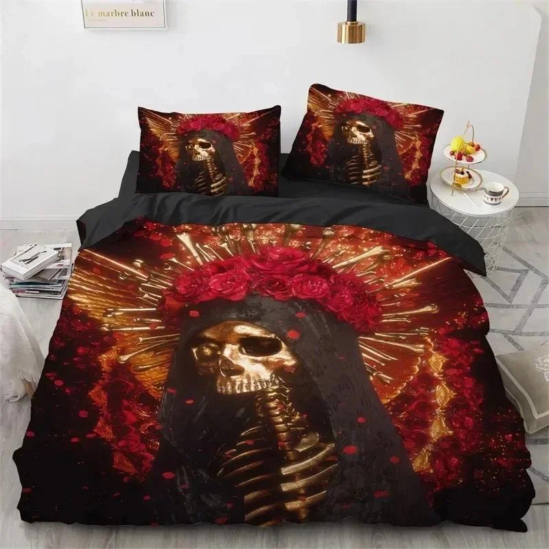 Comforter Skull Vintage Sugar Skull Girl Bedding Set 3D Printed Suitable For Bedroom Kids Home Textile
