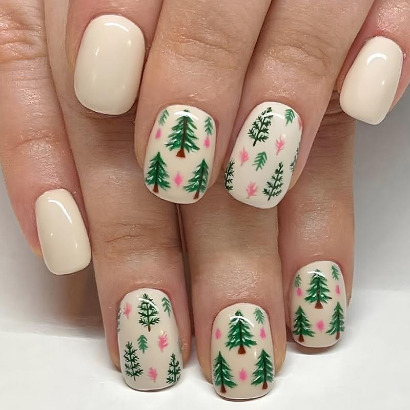 

24PCS Christmas Themed Artificial Nail Green Red Glossy Press On Nail with Festive Patterns ABS Material No Glues Needed 1