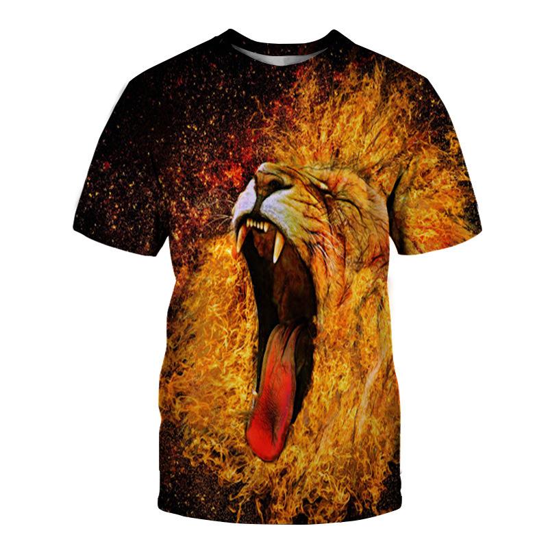 Summer Short Sleeved 3D Digital Printed Animal Lion Round Neck Fashionable Casual Men's T-shirts