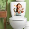Creative Cartoon Monkey Reading Newspaper Toilet Lid Sticker Self-Adhesive Removable for Bathroom Home Decor