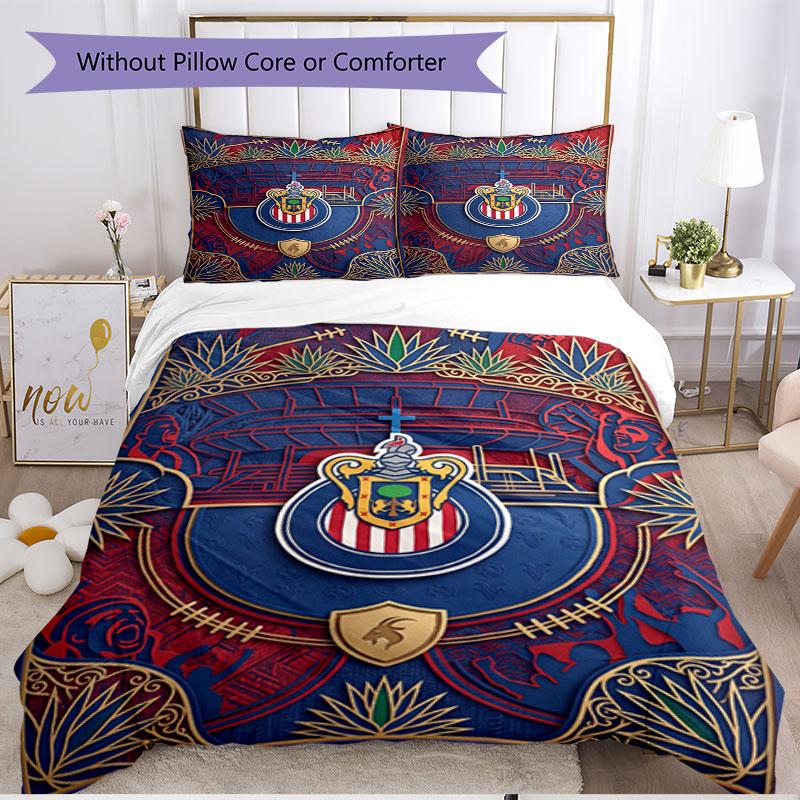 3pcs Duvet Cover Set (1*Duvet Cover + 2*Pillowcase, Without Core), Club Deportivo Guadalajara Print Soft All‑Season Bedding Set, Home Bedroom Decor Gi