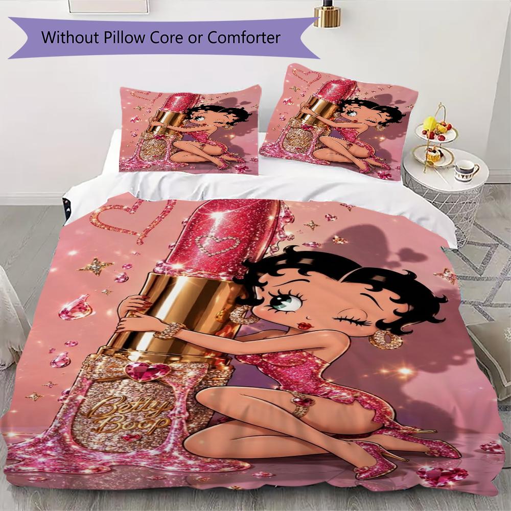 betty boop Pattern Bedding uilt Set uilt Cover Pillowcase Home Decoration Birthday Gift (1 * duvet cover + 2 * pillowcase without core)
