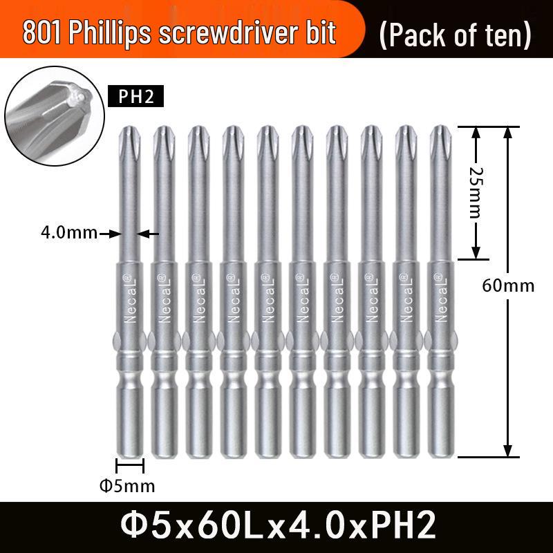 Nigao 801 Phillips Electric Screwdriver Bit, S2 Steel, Magnetic, 5mm Shank, 60mm/80mm Length