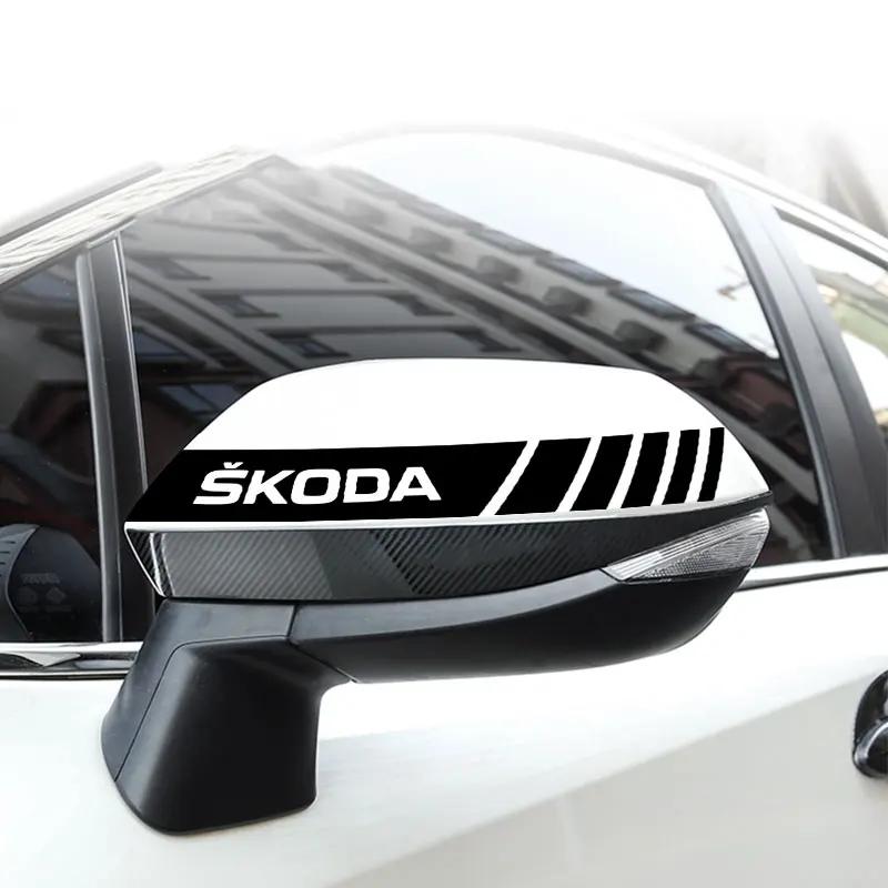 XOWS7 2PCS Car Styling Rearview Mirror Sticker Decoration Badge For Skoda OCTAVIA RS FABIA KAMIQ KAROQ KODIAQ RAPID SCALA SUPERB
