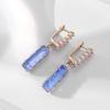 New Blue Rectangular Crystal Glass Dangle Earrings for Women Korean Ice Cracking Gold Color Girls Ear Wedding Party  Gift