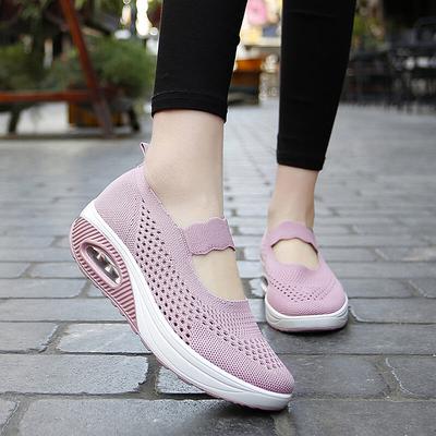 Große Größe fly-gewebte Damenschuhe atmungsaktives Mesh Einschlupf-Slipper leichte Luftpolster Mutter Freizeit Sport Meshschuhe