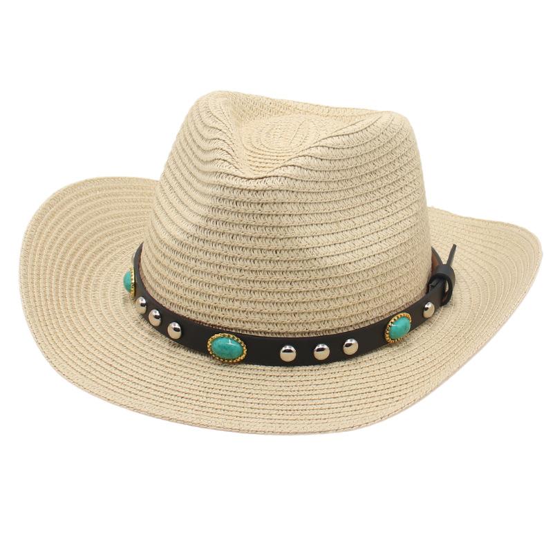 Spring And Summer Straw Hat Imitation Turquoise Rivet Western Cowboy Hat Tibetan Tibetan Minority Dance Troupe Hat
