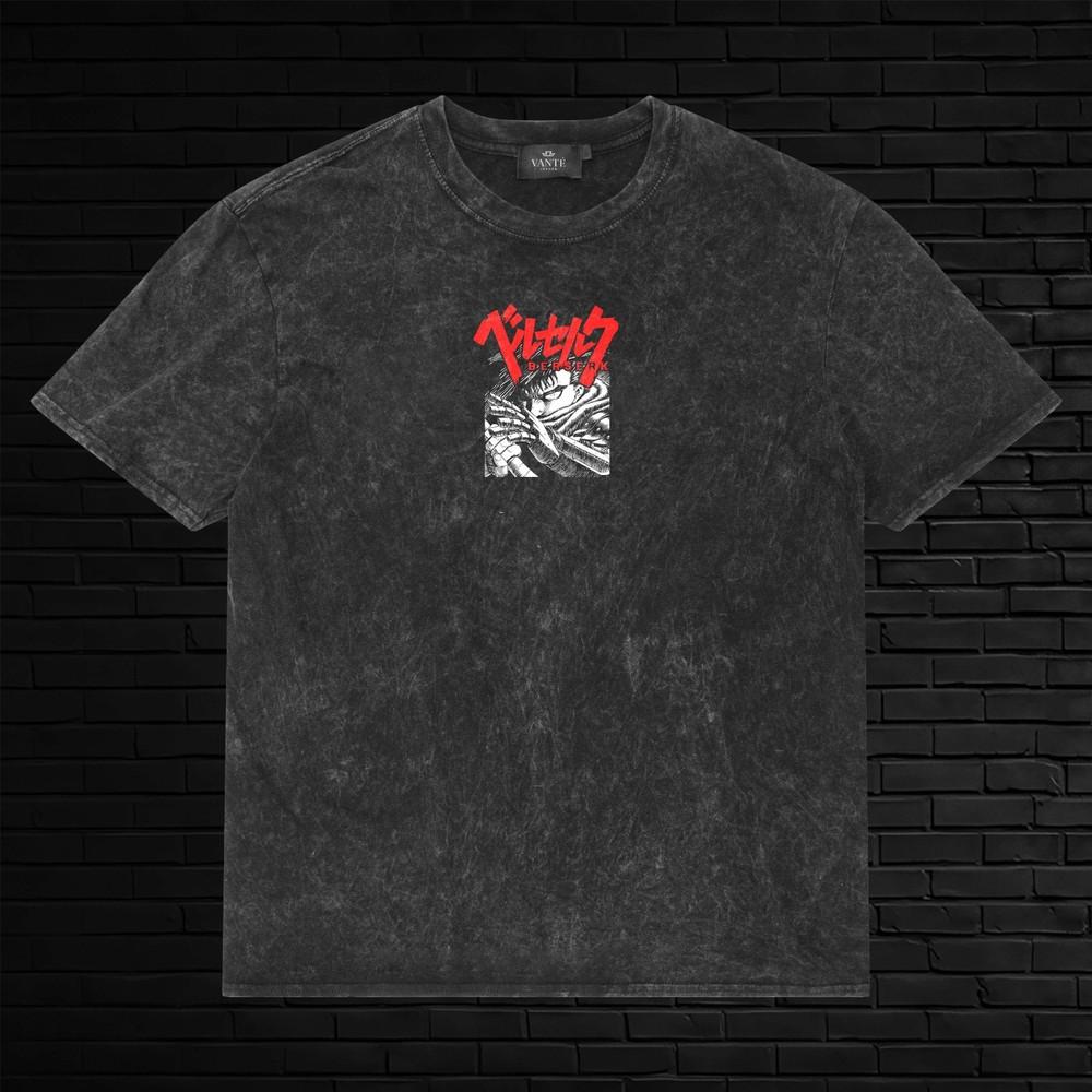 Guts Black Swordsman Acid Wash TShirt Graphic Tee Mens Unisex Cotton Streetwear XL