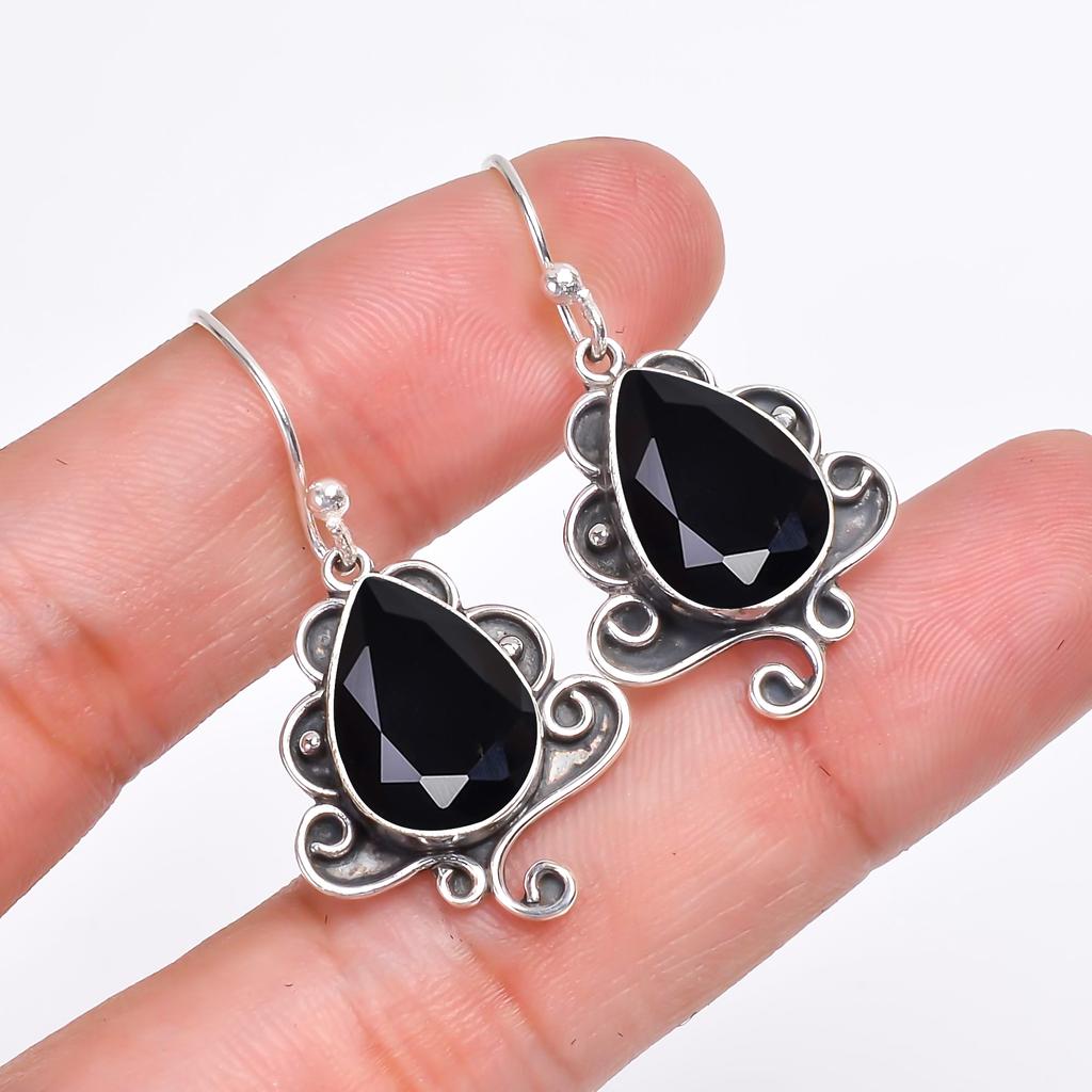 Black Onyx 925 Sterling Silver Earring V9818, Black Earring, Pear Earring, Valentin's Day Gift, Gift For Her, Birthday Gift, Handmade Jewelry, Silver
