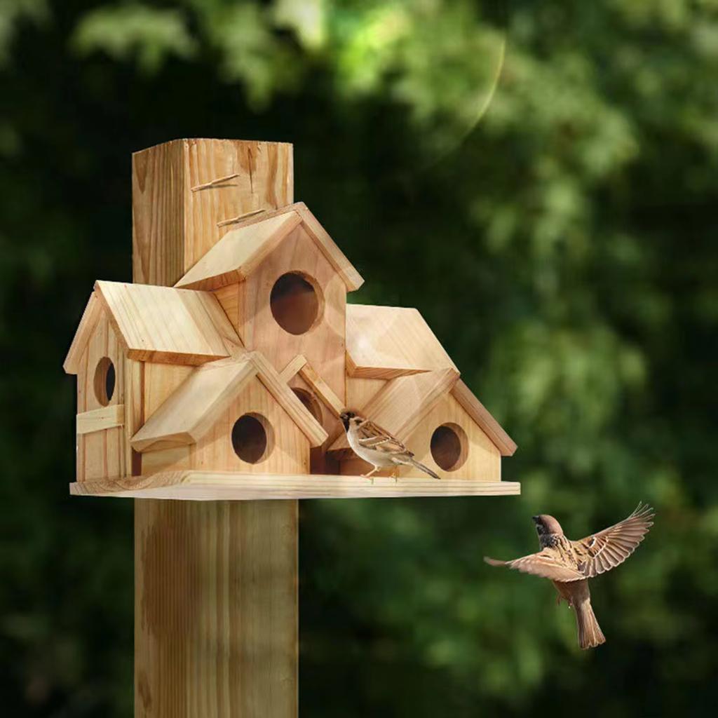 Outdoor Wooden Bird House Feeder Hanging Decor Countryside Nesting Box Birdfeeder