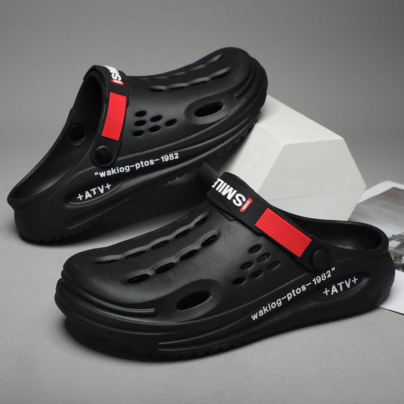 

Взуття з дірками чоловіче для дому та вулиці 2025 року, популярне в інтернеті, eva, відчуття наступання на лайно, один черевик два способи носіння, круті шльопанці, шльопанці 47 чорний