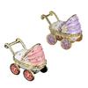 Elegant Flip Top Baby Carriage Jewelry Organiser Enamel Finish Rhinestones Accent Metal Body Decorative Storage Solution