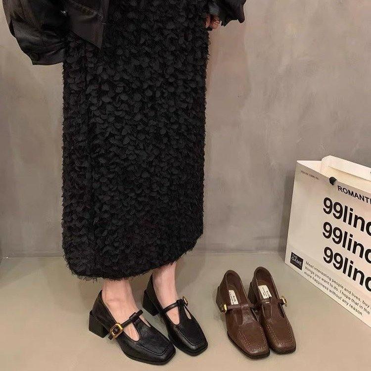 Retro T-shaped Mary Jane Shoes Women's 2025 Autumn and Winter New Temperament Women's Shoes Thick Heel Thick Heel Shoes