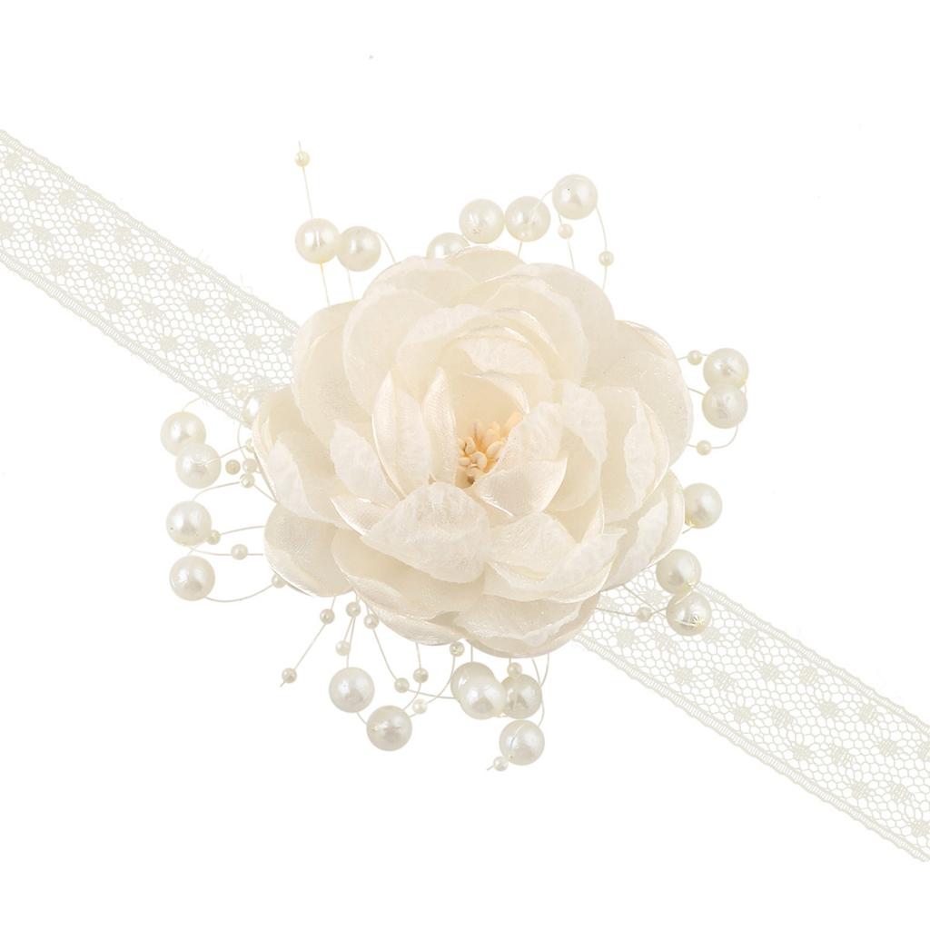 Organza Pearls Wrist Flower Decoration Wrist Corsage Lace Ribbon Wristband Jewelry For Bridal Shower Wedding Ceremony