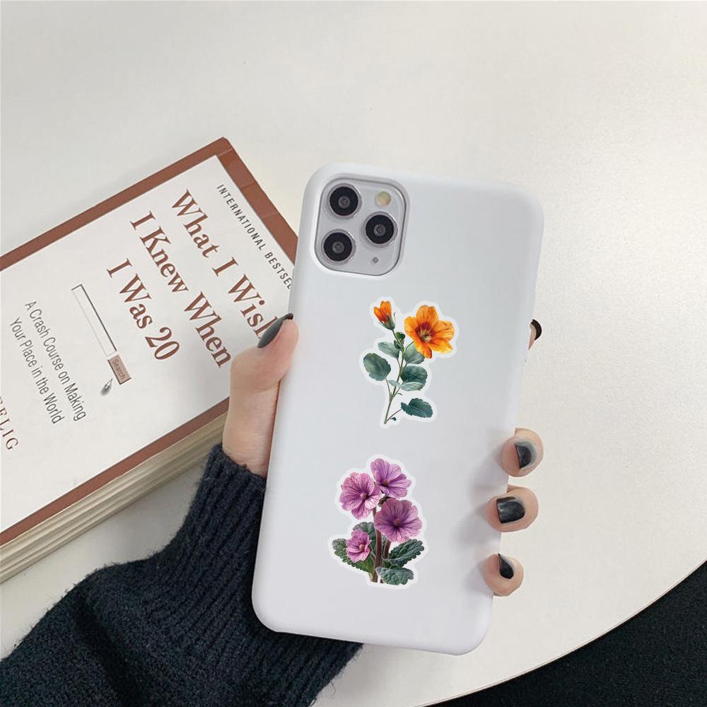 50 Pcs Flower Transparent PET Waterproof Stickers Natural Plants Decoration Mobile Phone Case DIY Stickers