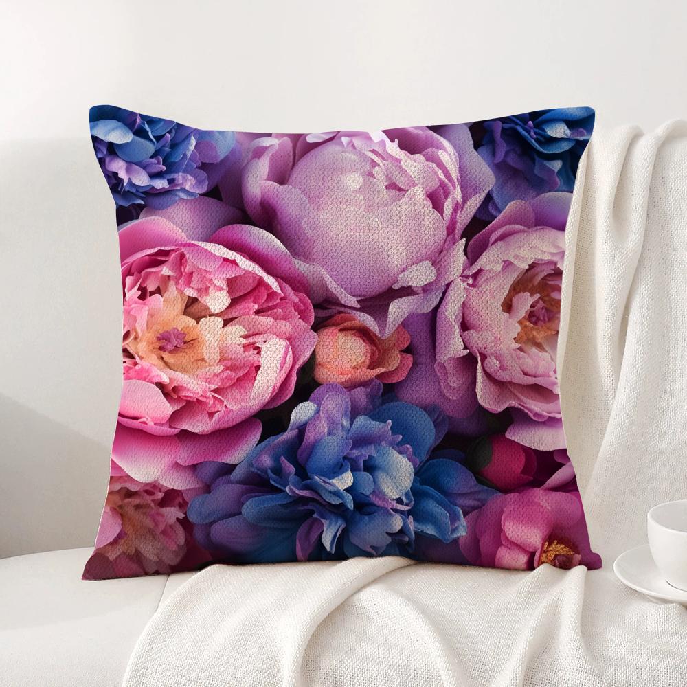 Hot Peony Cushion Cover Natural Linen Organic Fabric DoubleSided Printing Sofa Home Decor Breathable Bed Pillow
